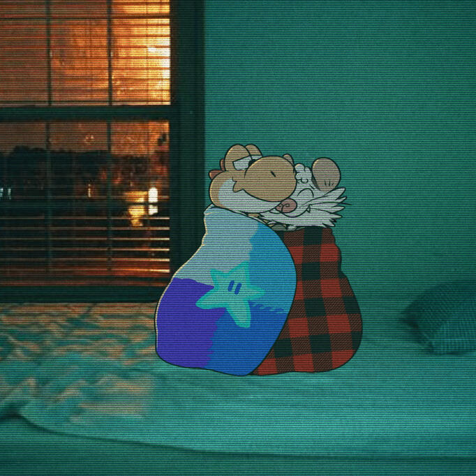 Cuddling at night... Knobby and Bubba (Joe's OC), Knobby sheet cover side made by me Everything else by Joe
